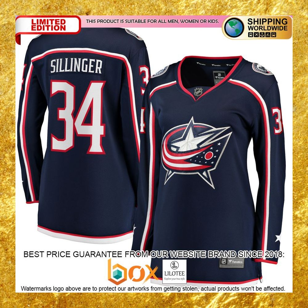 NEW Cole Sillinger Columbus Blue Jackets Women's Home Player Navy Hockey Jersey 6