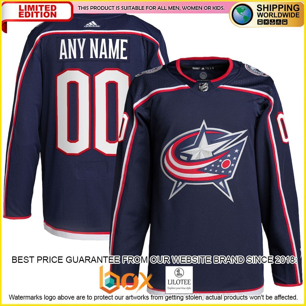 NEW Columbus Blue Jackets Adidas Custom Navy Premium Hockey Jersey 1