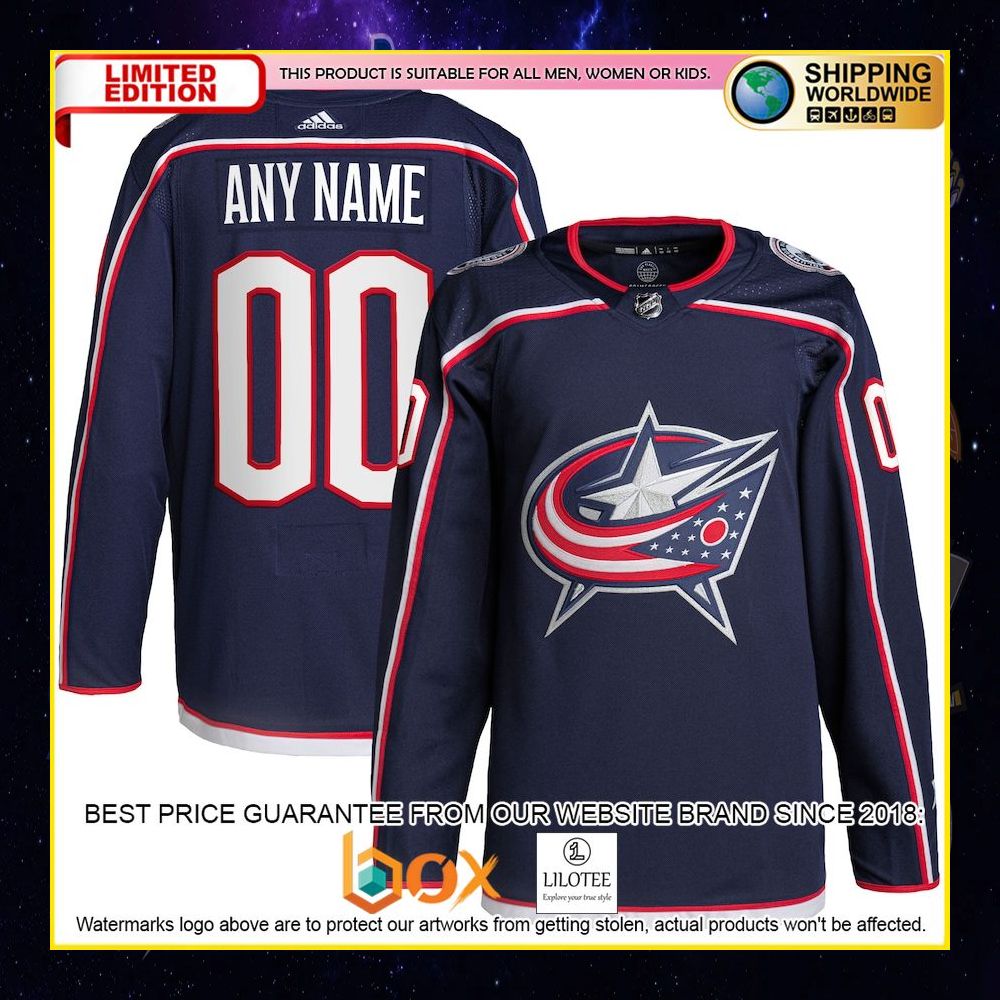 NEW Columbus Blue Jackets Adidas Custom Navy Premium Hockey Jersey 4
