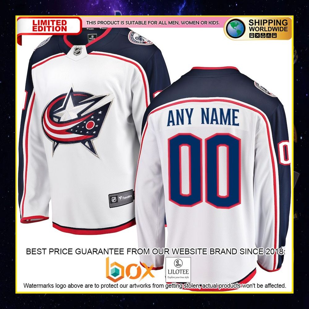 NEW Columbus Blue Jackets Fanatics Branded Away Custom White Premium Hockey Jersey 7