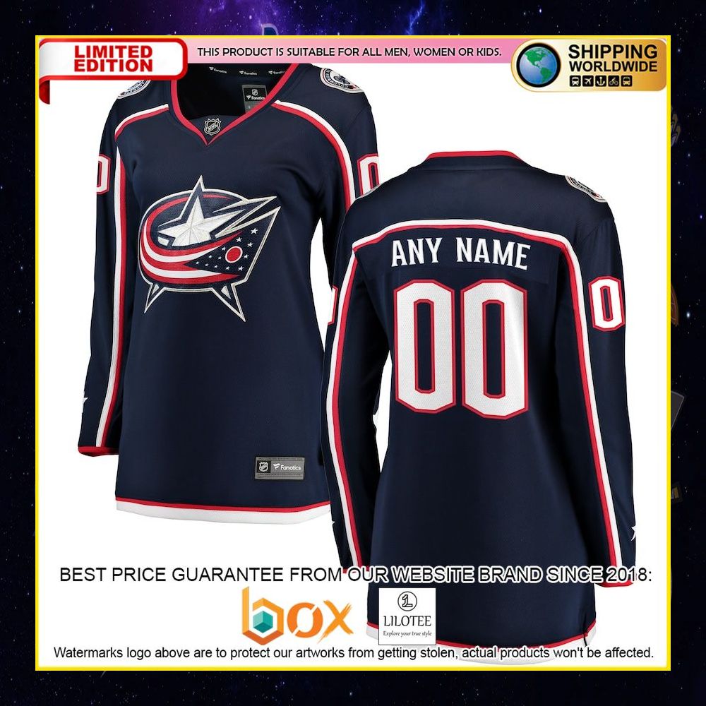NEW Columbus Blue Jackets Fanatics Branded Women's Home Custom Navy Premium Hockey Jersey 4