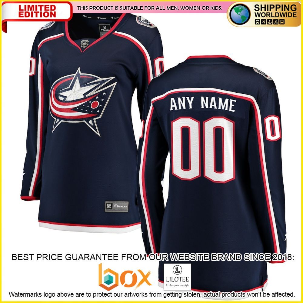 NEW Columbus Blue Jackets Fanatics Branded Women's Home Custom Navy Premium Hockey Jersey 1