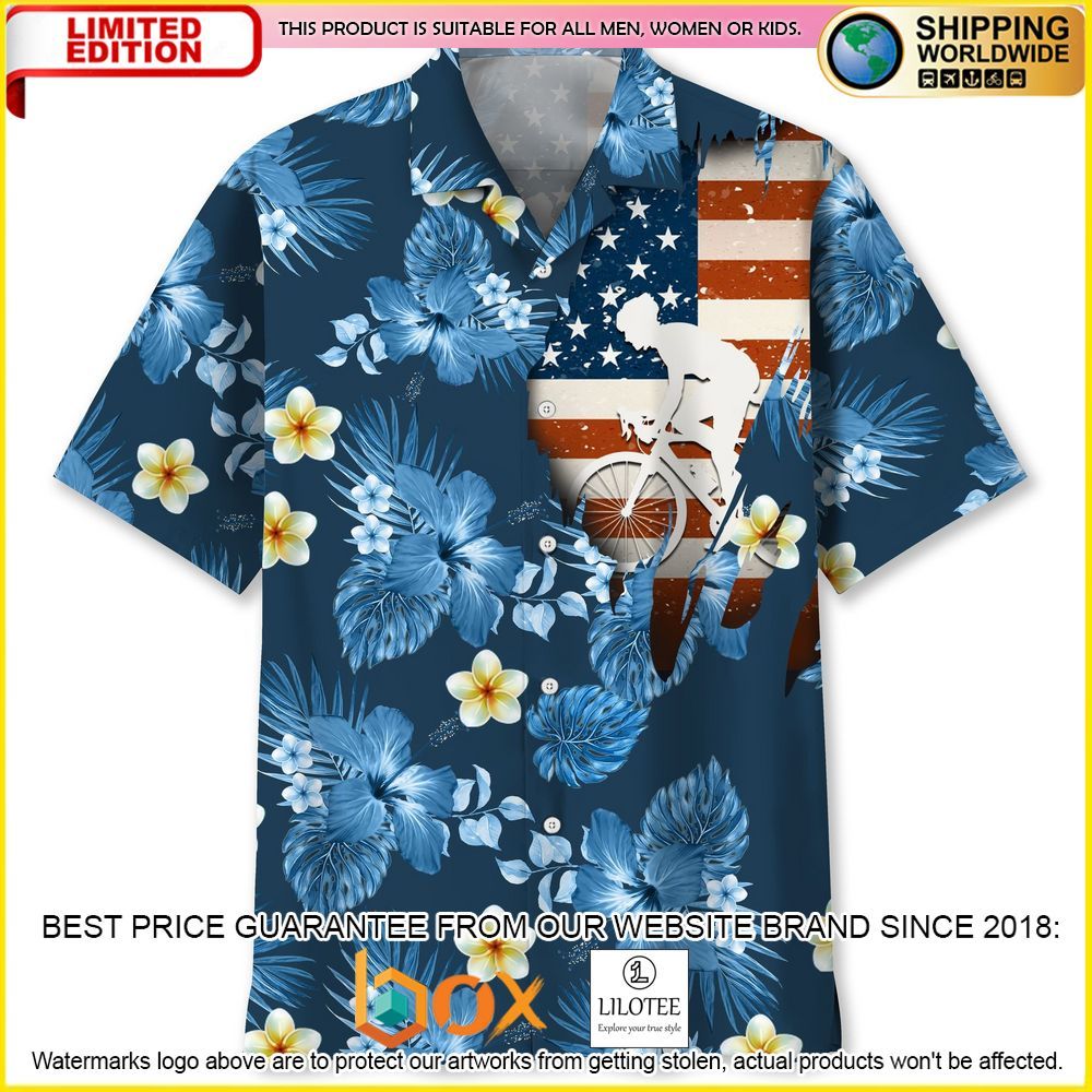 HOT Cycling US Flag Short Sleeve Hawaii Shirt 1