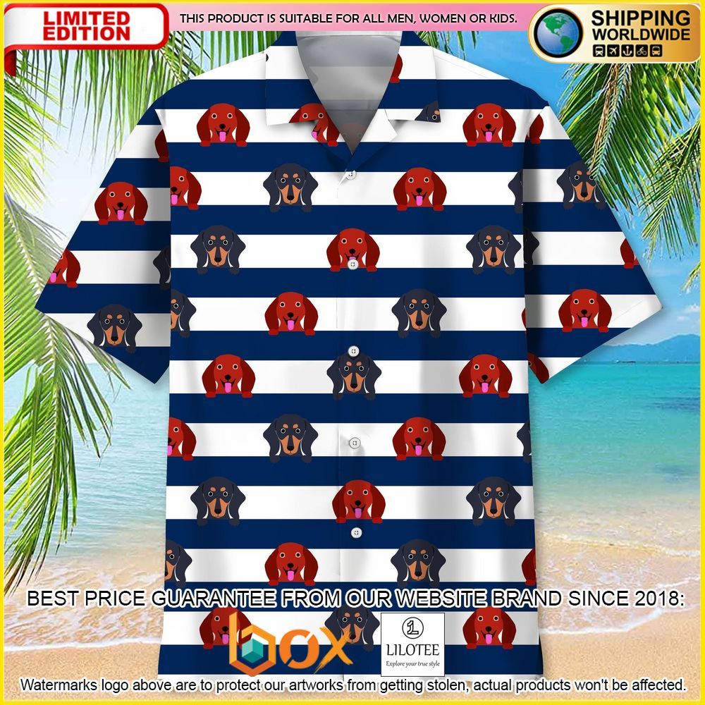 HOT Dachshund Blue Stripes Short Sleeve Hawaii Shirt 13
