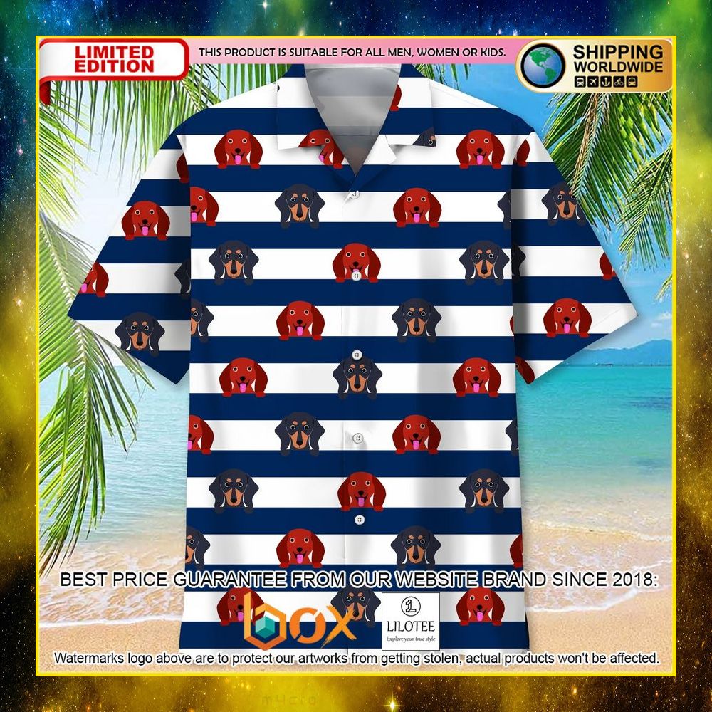 HOT Dachshund Blue Stripes Short Sleeve Hawaii Shirt 9