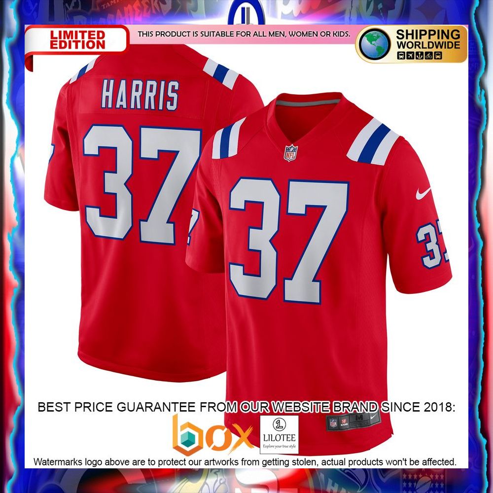 NEW Damien Harris New England Patriots Red Football Jersey 9
