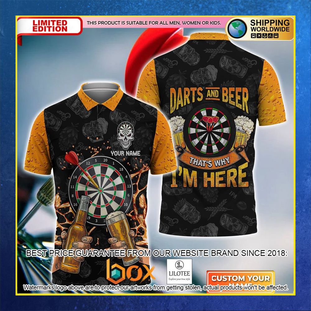 HOT Darts and Beer That's Why I'm Here Your Name 3D Polo Shirt 2