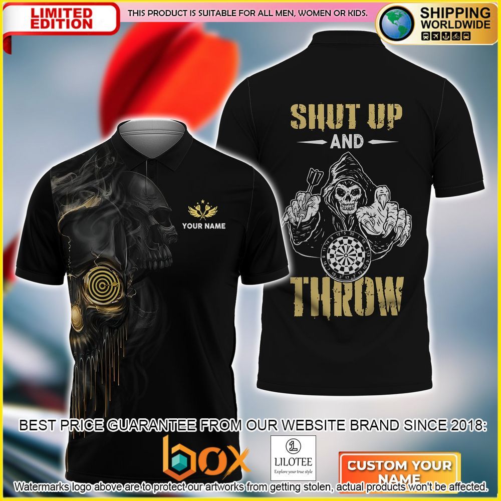 HOT Darts Skull Shut Up and Throw Your Name 3D Polo Shirt 1
