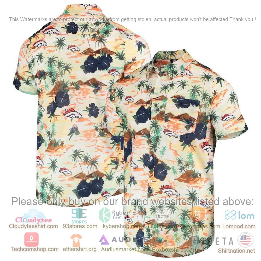 HOT Denver Broncos Cream Floral Button-Up Hawaii Shirt 1