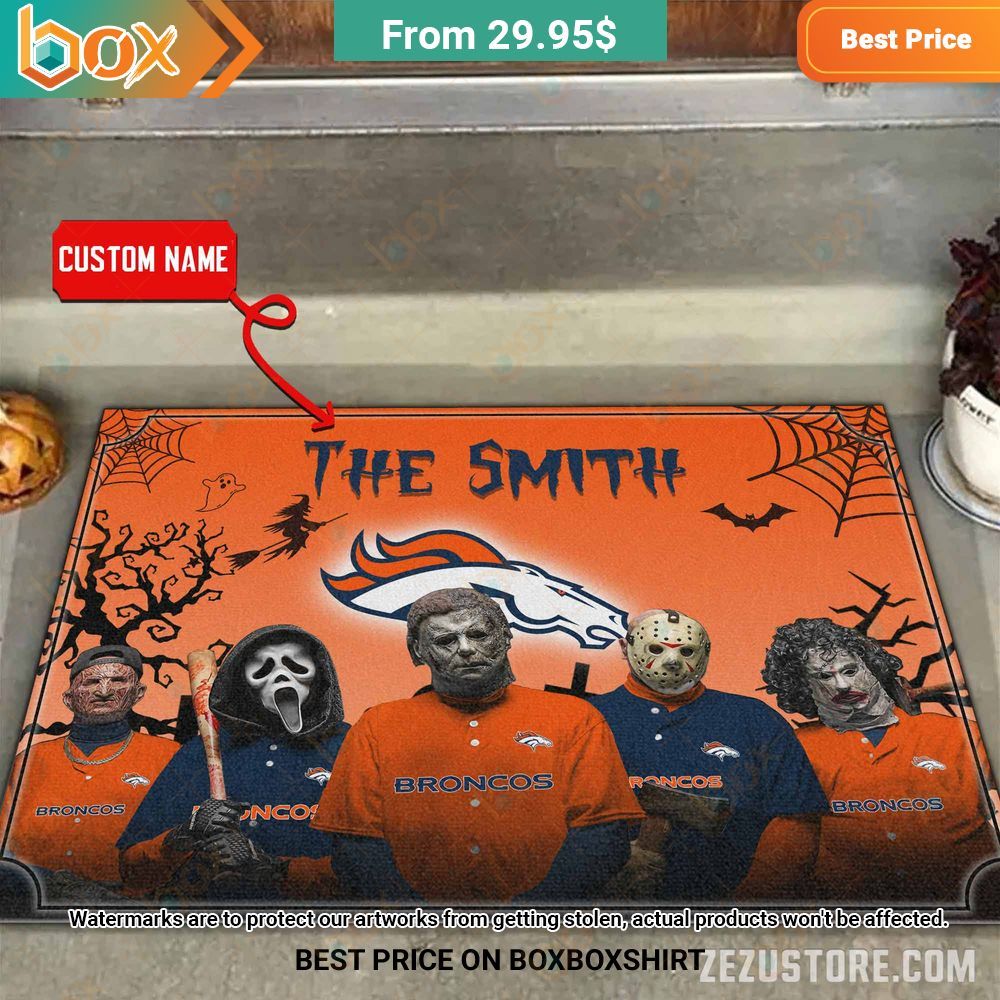 Denver Broncos Freddy Krueger Ghostface Michael Myers Jason Voorhees Leatherface Custom Halloween Doormat 1