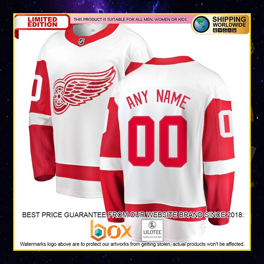 NEW Detroit Red Wings Fanatics Branded Away Custom White Premium Hockey Jersey 5