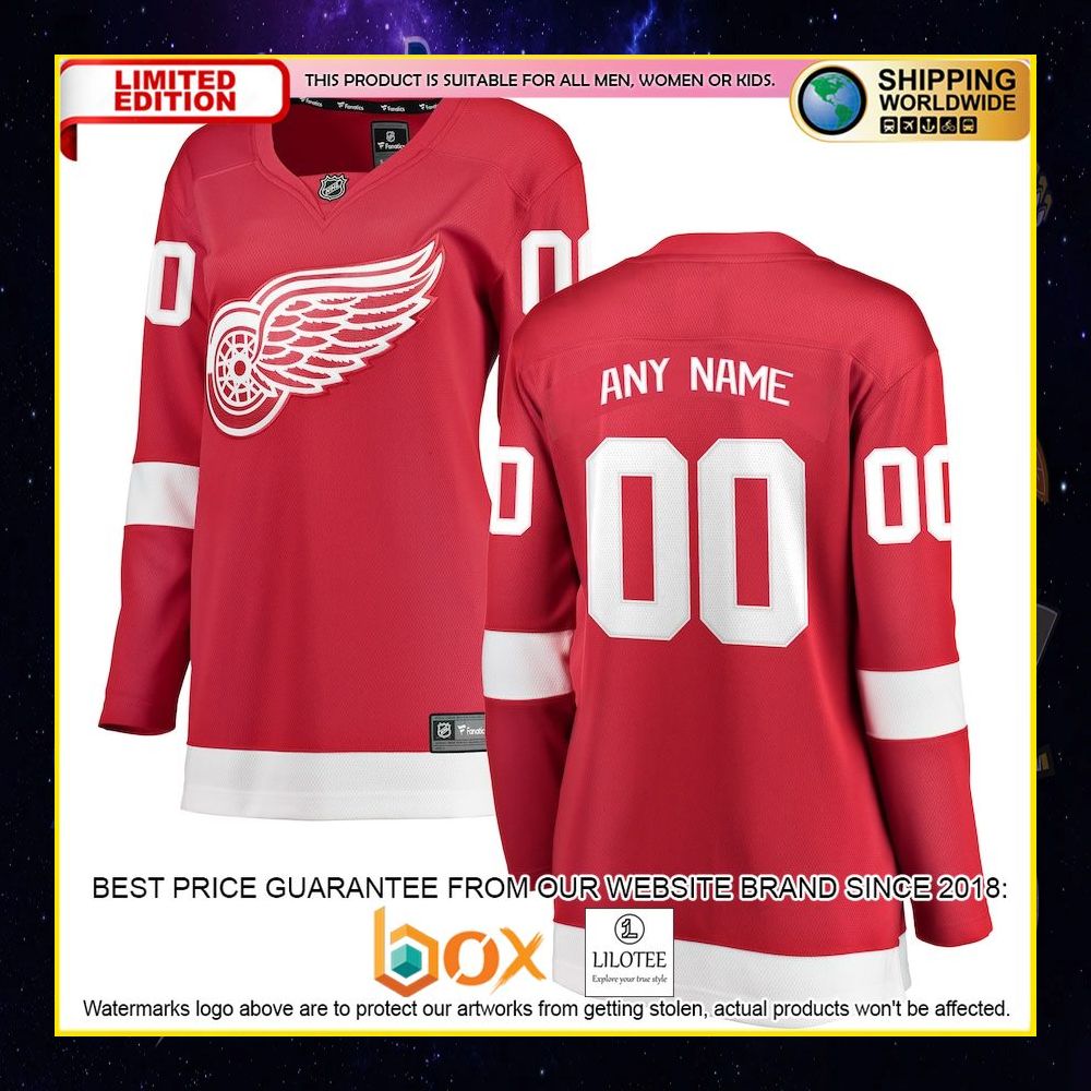 NEW Detroit Red Wings Fanatics Branded Women's Home Custom Red Premium Hockey Jersey 4