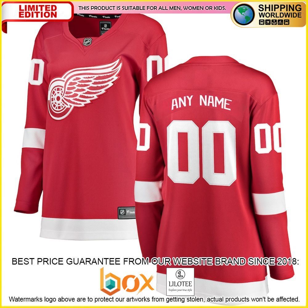 NEW Detroit Red Wings Fanatics Branded Women's Home Custom Red Premium Hockey Jersey 1