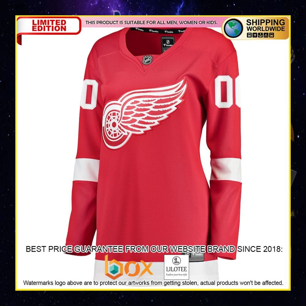 NEW Detroit Red Wings Fanatics Branded Women's Home Custom Red Premium Hockey Jersey 5
