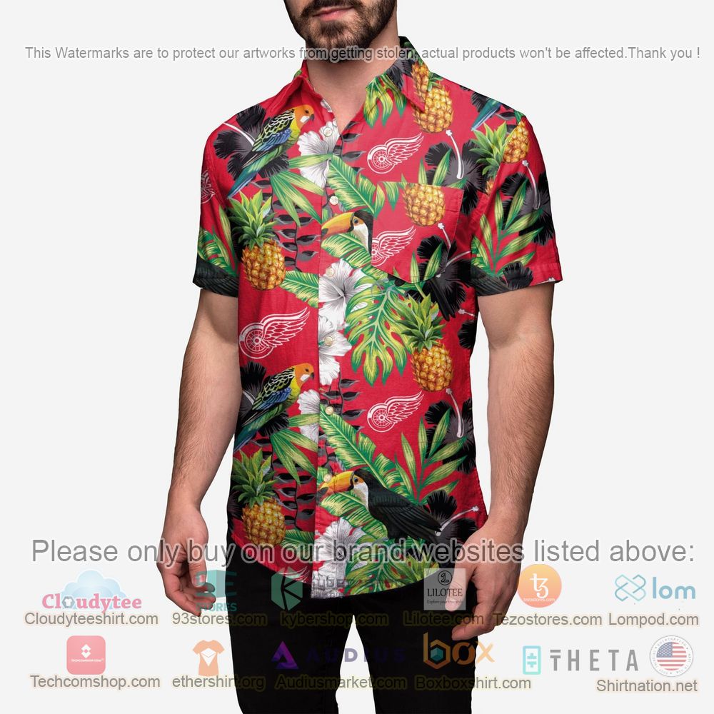 HOT Detroit Red Wings Floral Button-Up Hawaii Shirt 2