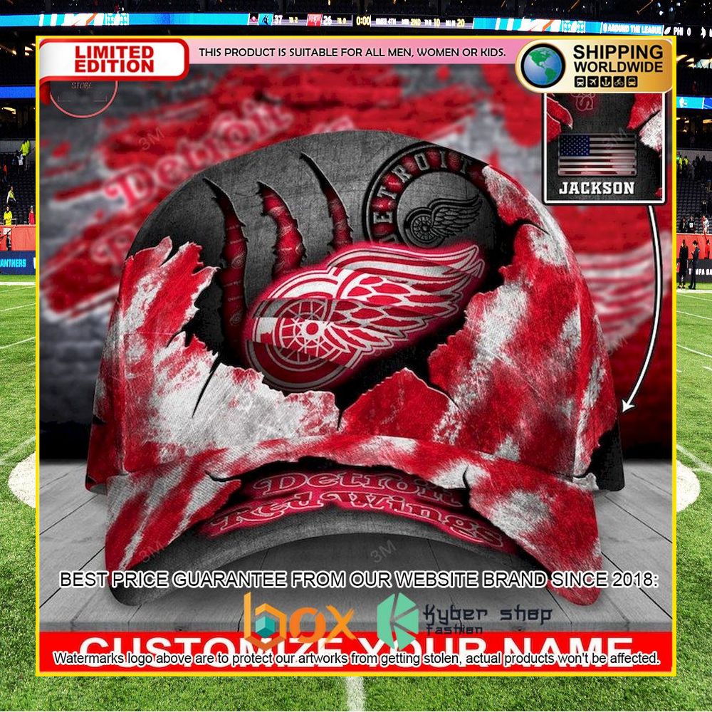 NEW Detroit Red Wings Skull NHL Custom Name Cap Hat 7