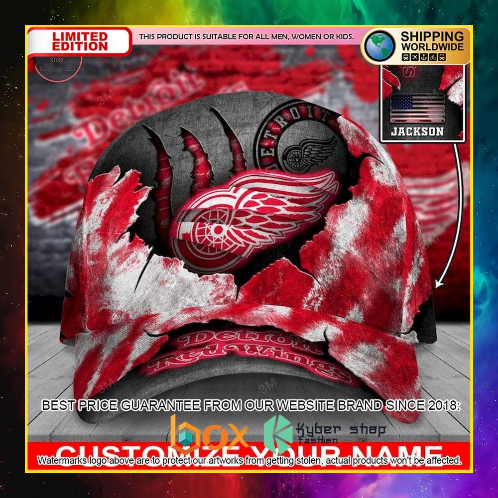 NEW Detroit Red Wings Skull NHL Custom Name Cap Hat 4
