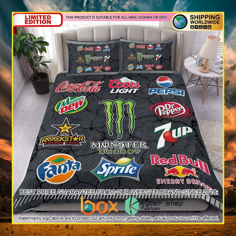 NEW Drinks Logo & Monster Energy Crack Luxury Bedding Set 6