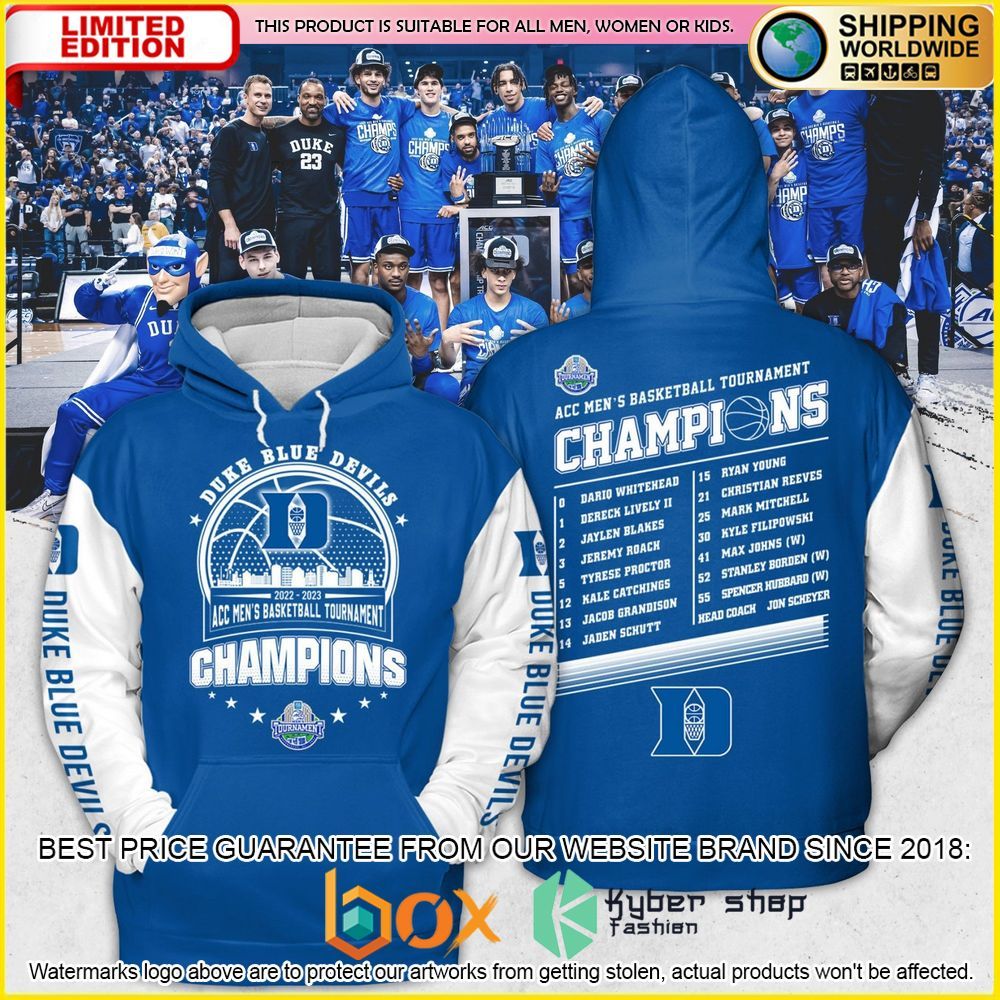 NEW Duke Blue Devils 2023 ACC Men’s Basketball Conference Tournament Champions 3D Hoodie, Shirt 2