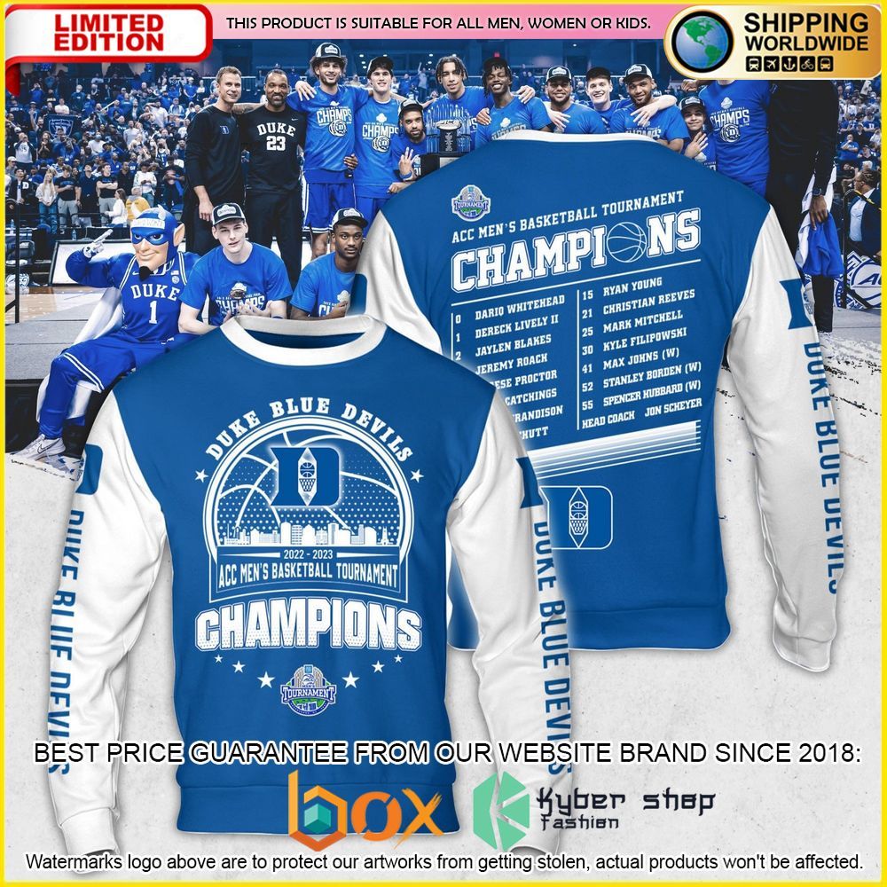 NEW Duke Blue Devils 2023 ACC Men’s Basketball Conference Tournament Champions 3D Hoodie, Shirt 3