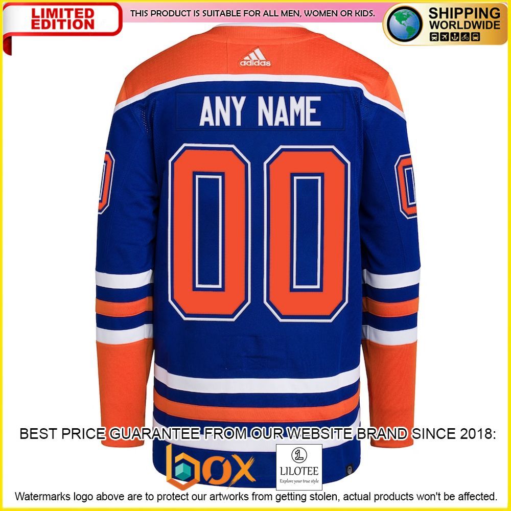 NEW Edmonton Oilers Adidas Custom Royal Premium Hockey Jersey 3