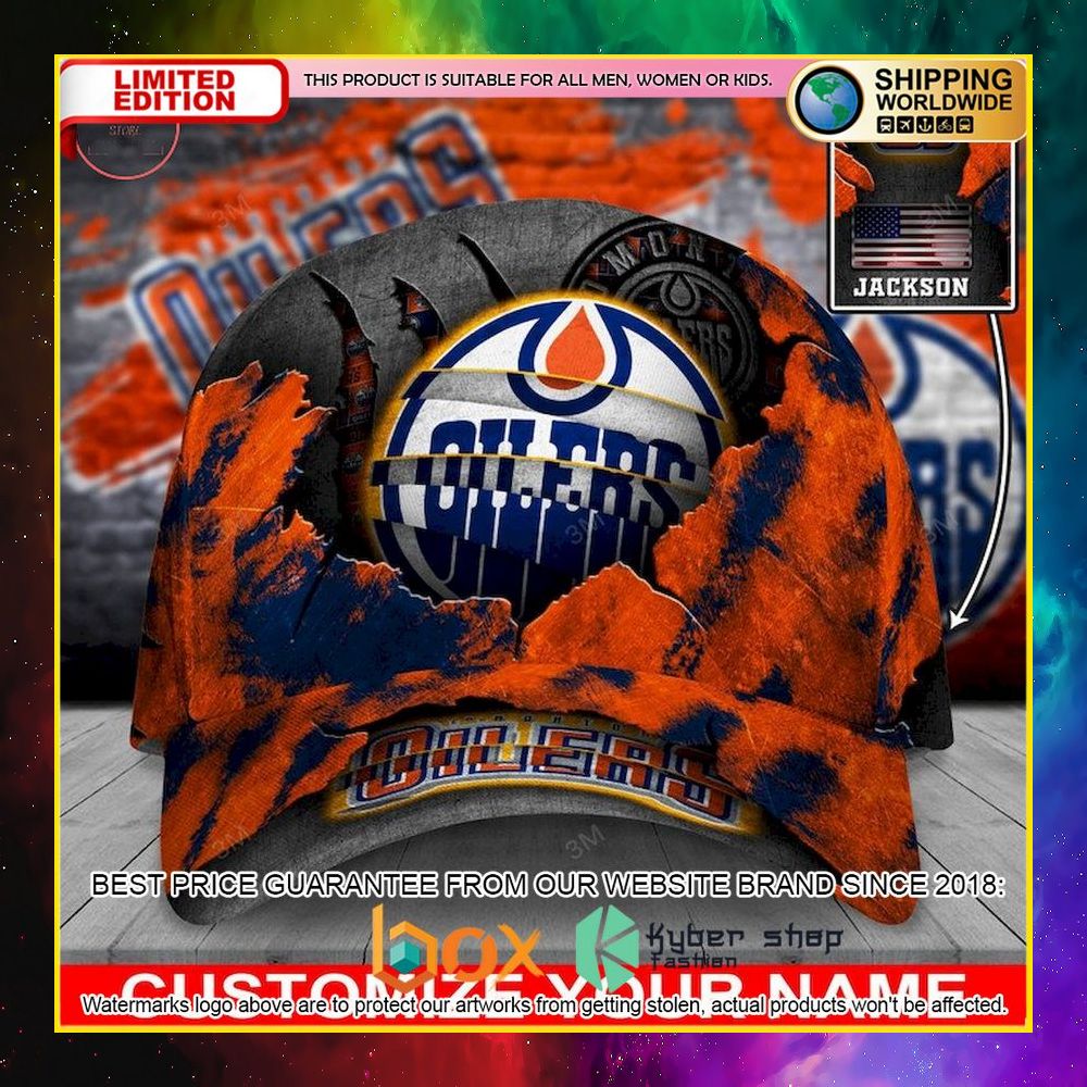 NEW Edmonton Oilers Skull NHL Custom Name Cap Hat 4