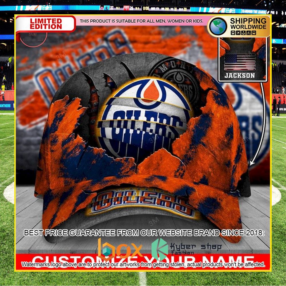 NEW Edmonton Oilers Skull NHL Custom Name Cap Hat 7