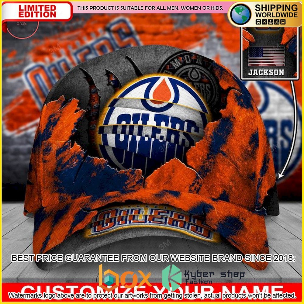 NEW Edmonton Oilers Skull NHL Custom Name Cap Hat 1