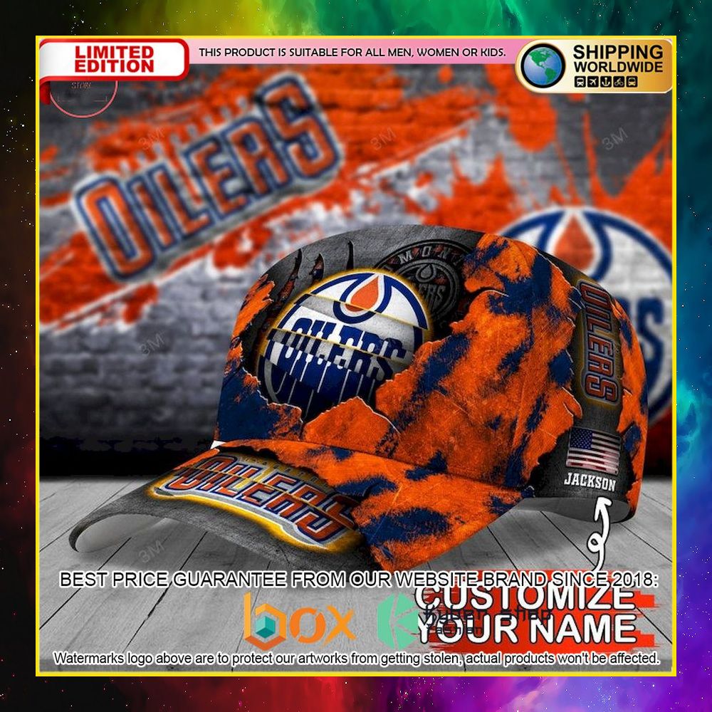 NEW Edmonton Oilers Skull NHL Custom Name Cap Hat 5