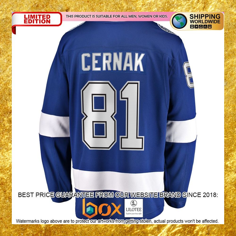 NEW Erik Cernak Tampa Bay Lightning Home Player Blue Hockey Jersey 7