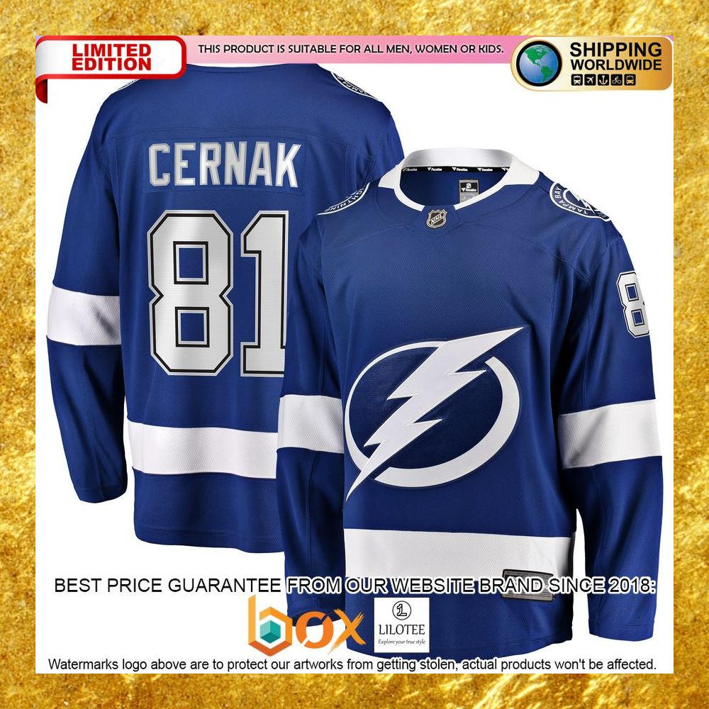 NEW Erik Cernak Tampa Bay Lightning Home Player Blue Hockey Jersey 8