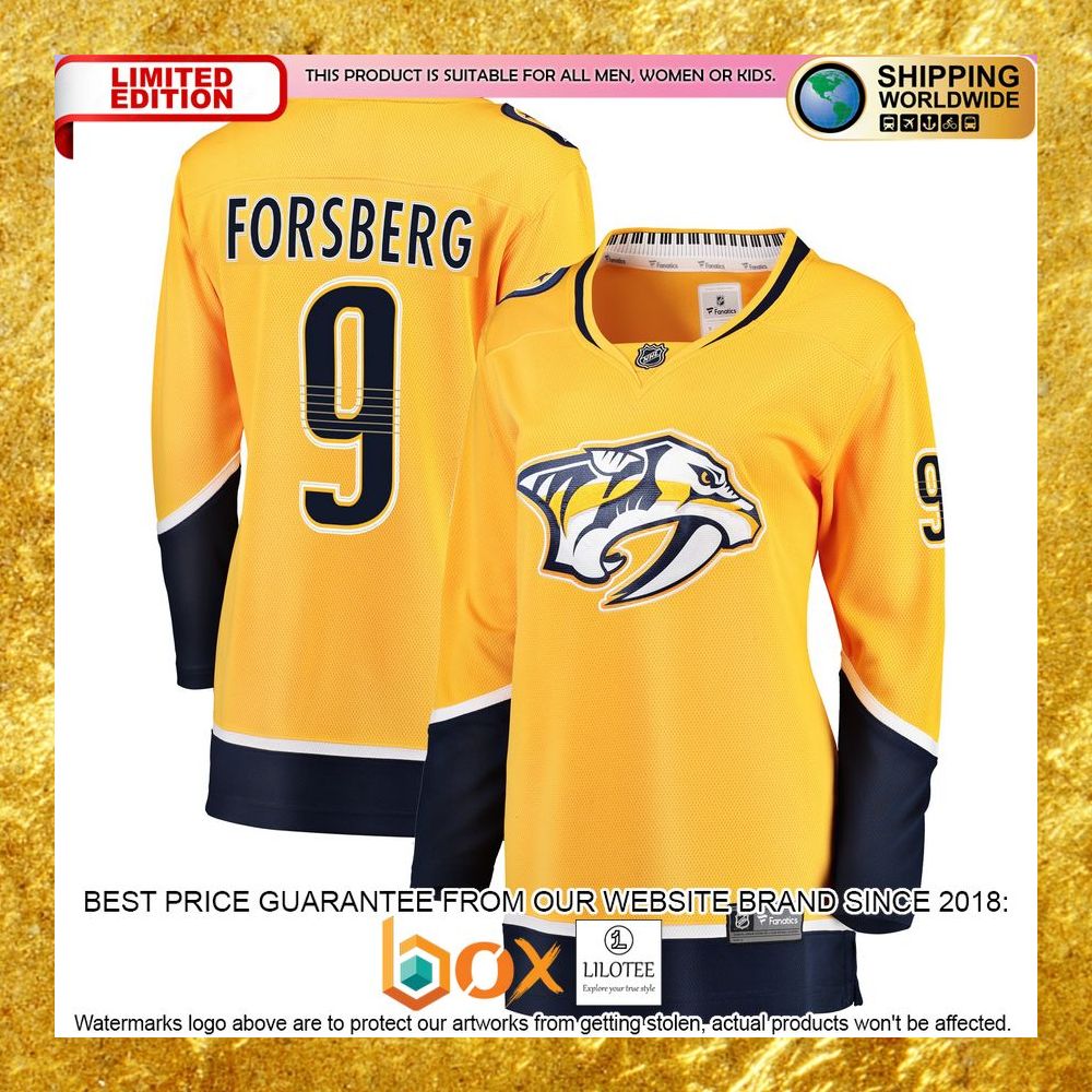 NEW Filip Forsberg Nashville Predators Women's Premier Player Gold Hockey Jersey 8