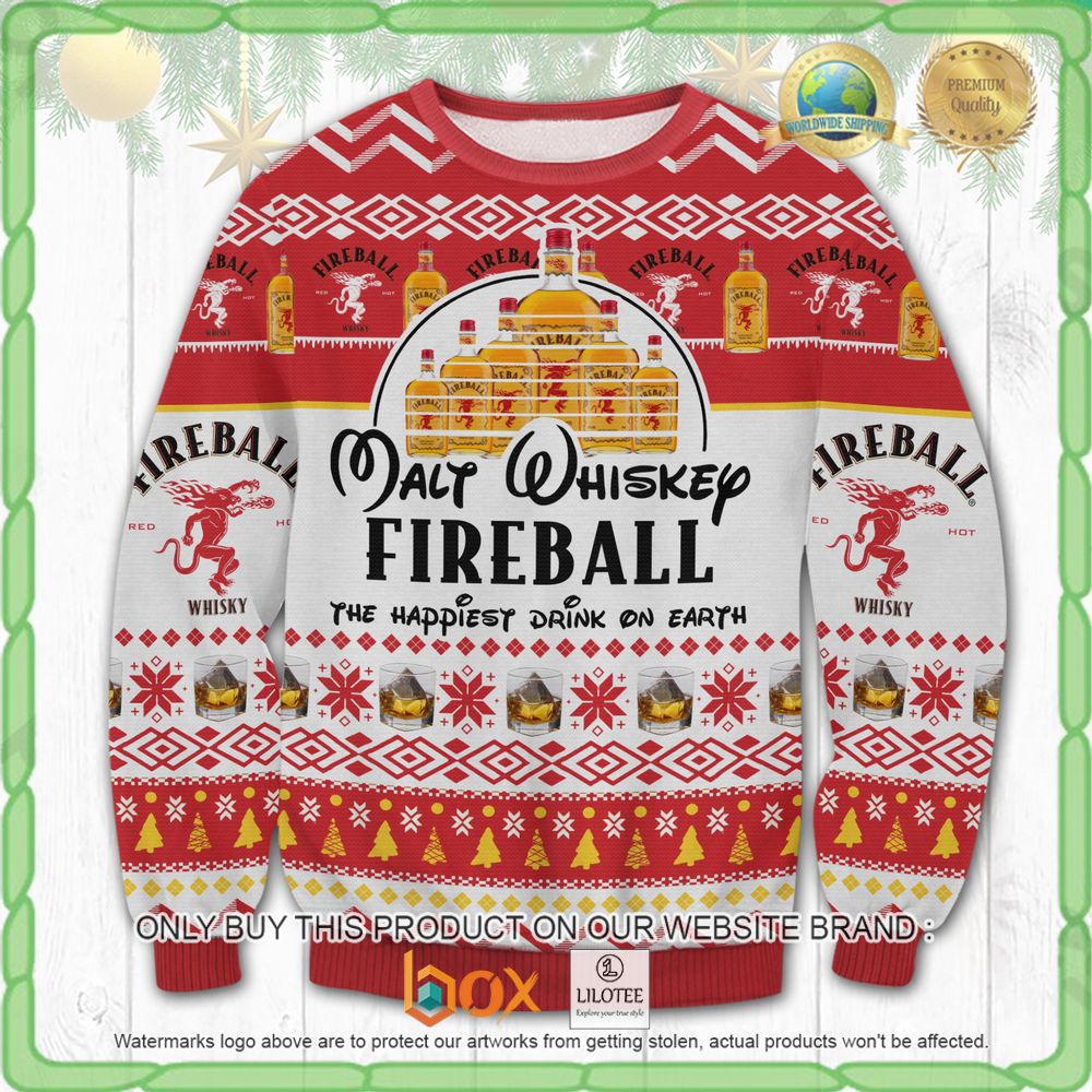 HOT Fireball Whisky Happiest Drink Christmas Sweater 4