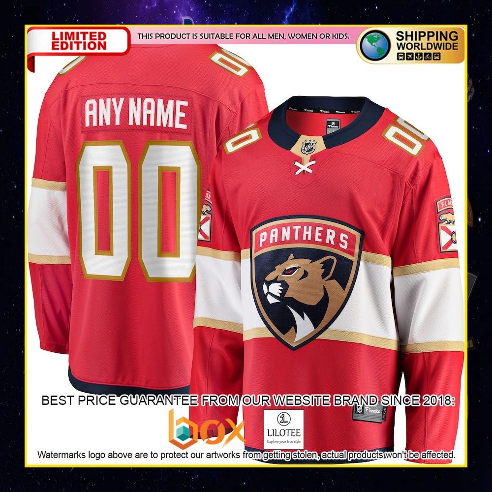 NEW Florida Panthers Fanatics Branded Home Custom Red Premium Hockey Jersey 2