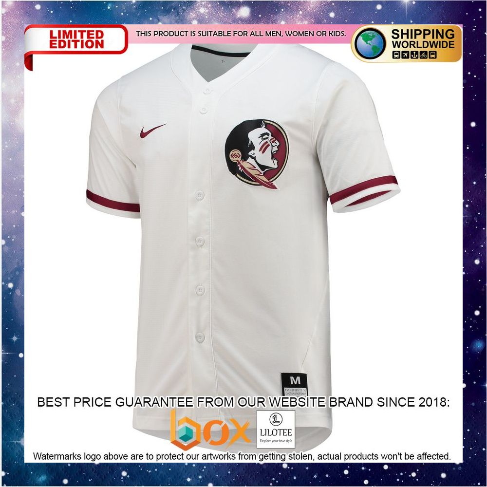 NEW Florida State Seminoles Full-Button Replica White Baseball Jersey 2