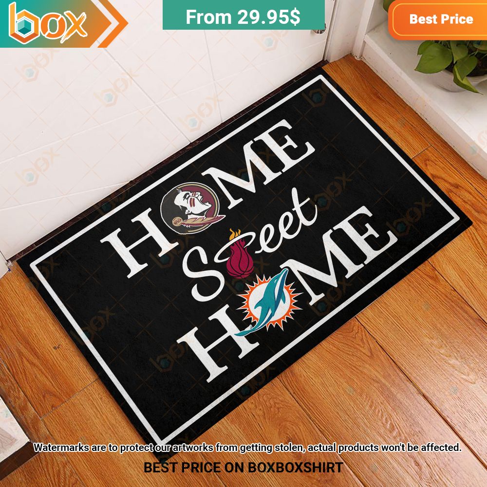 Florida State Seminoles Miami Heat Miami Dolphins Home Sweet Home Doormat 11