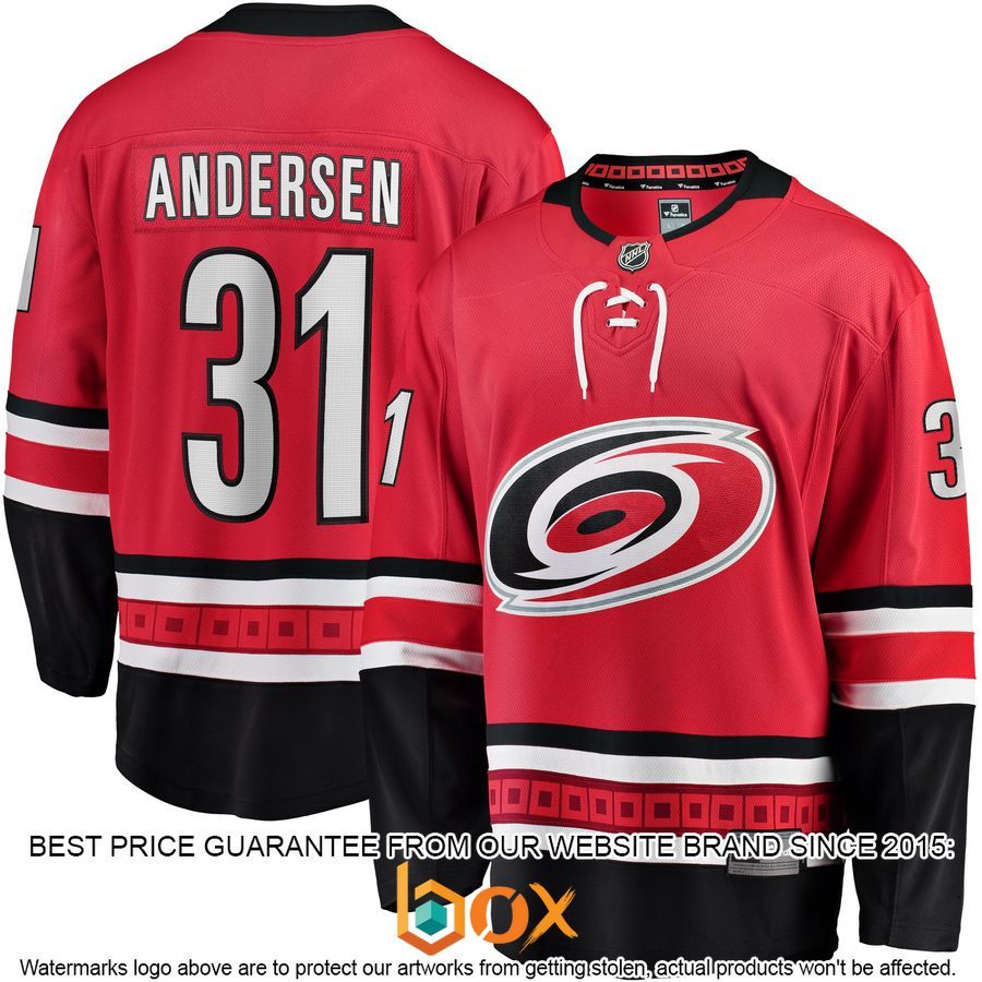 NEW Frederik Andersen Carolina Hurricanes Home Player Red Hockey Jersey 1