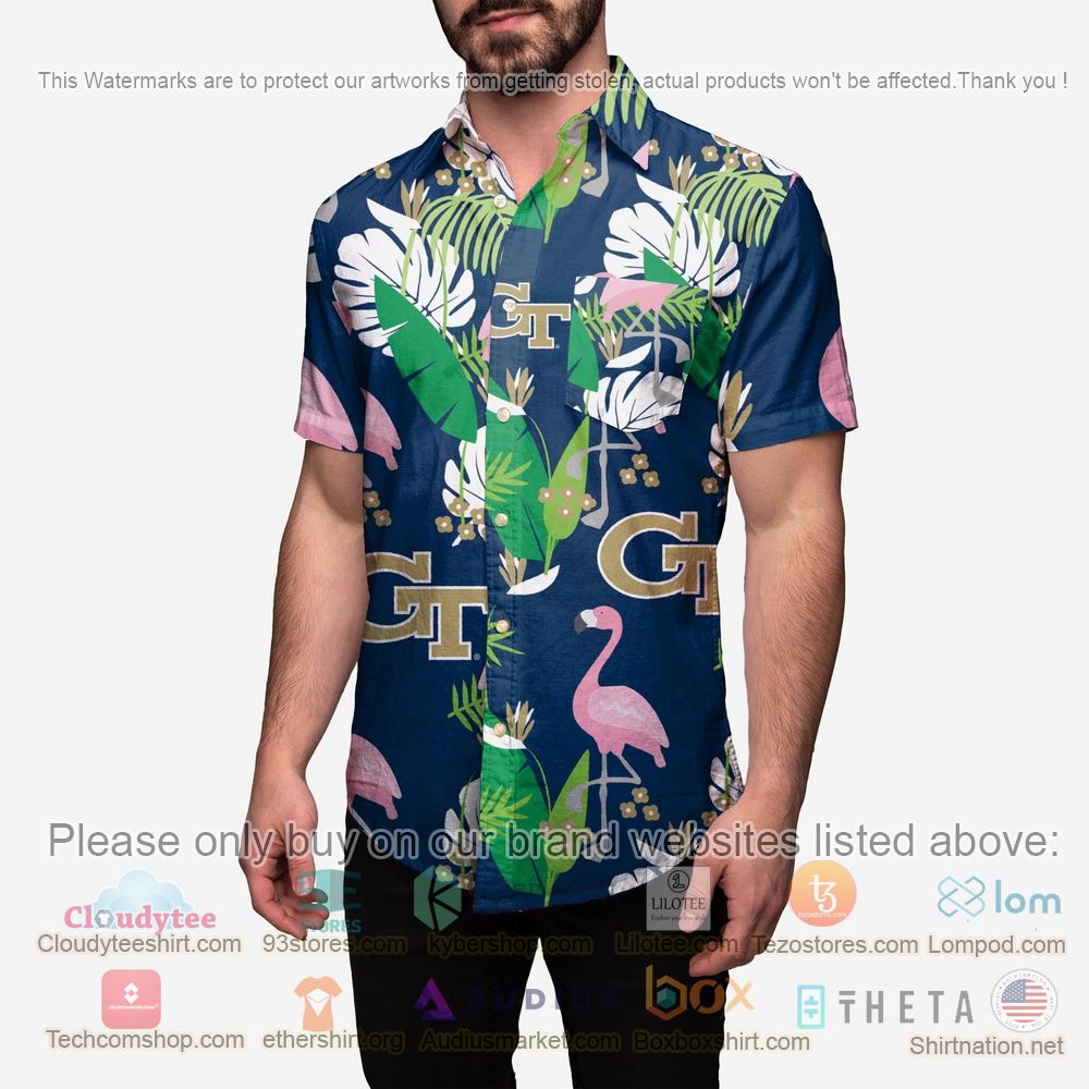 HOT Georgia Tech Yellow Jackets Floral Button-Up Hawaii Shirt 2