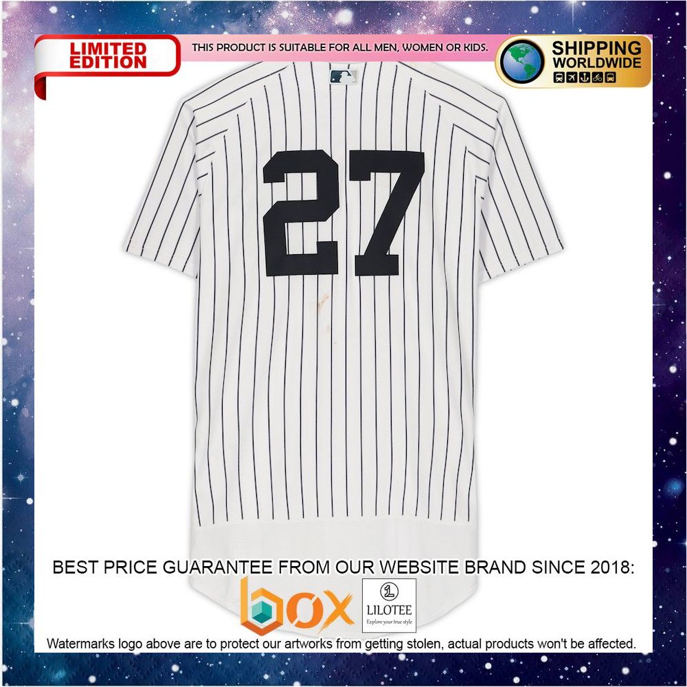 NEW Giancarlo Stanton New York Yankees Fanatics Authentic GameUsed #27 White Pinstripe vs. Oakland Athletics Baseball Jersey 2