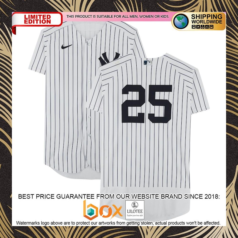 NEW Gleyber Torres New York Yankees Fanatics Authentic GameUsed #25 White Pinstripe vs. Tampa Bay Rays Baseball Jersey 4