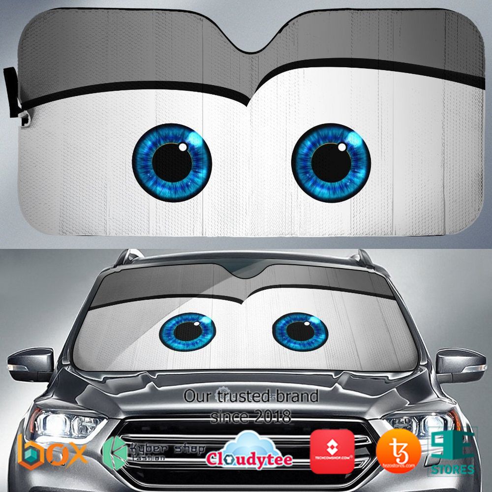 Gray Cute Cartoon Eyes Car Sunshade 1