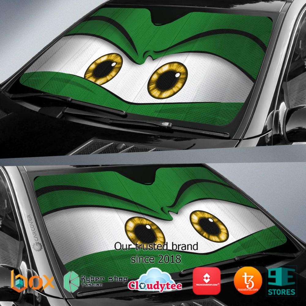 Green Angry Cartoon Eyes Car Sunshade 2