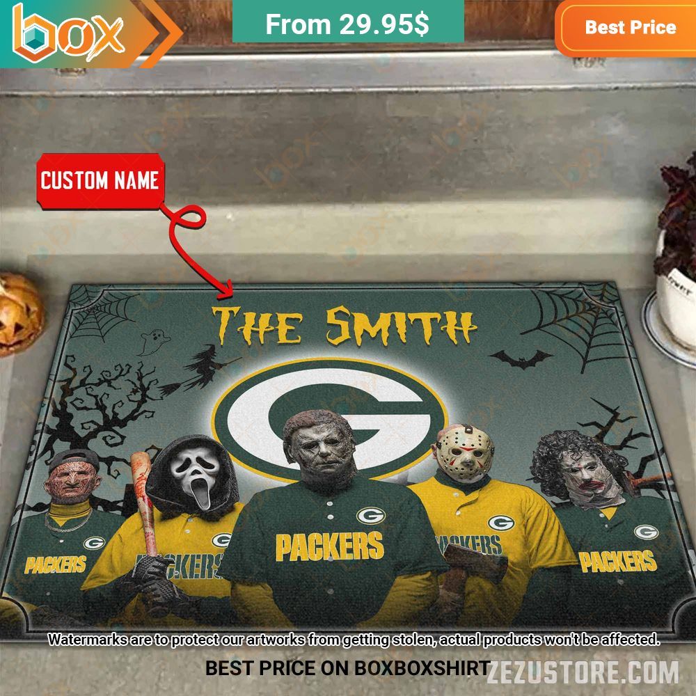 Green Bay Packers Freddy Krueger Ghostface Michael Myers Jason Voorhees Leatherface Custom Halloween Doormat 1