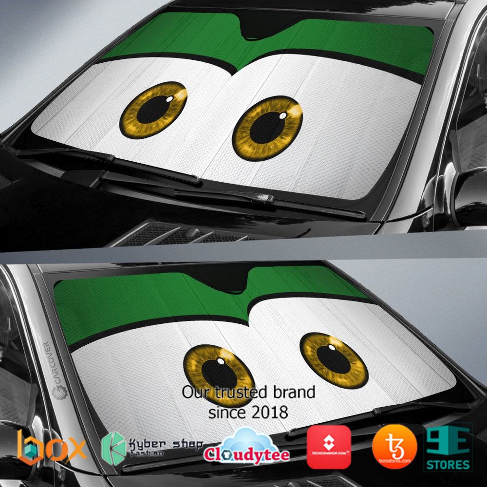 Green Cute Cartoon Eyes Car Sunshade 2