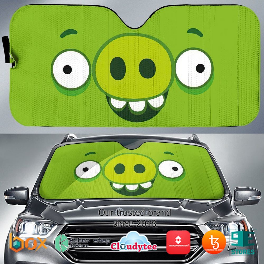 Green Pig Cartoon Eyes Car Sunshade 1