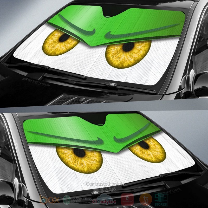 Green Unwelcome Cartoon Eyes Car Sunshade 2