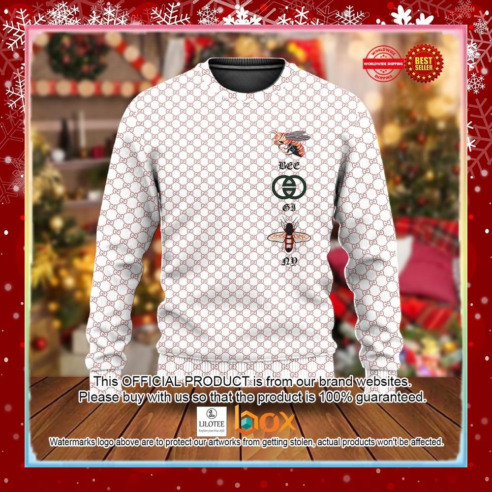 BEST Gucci Bee Light Pink Christmas Sweater 3