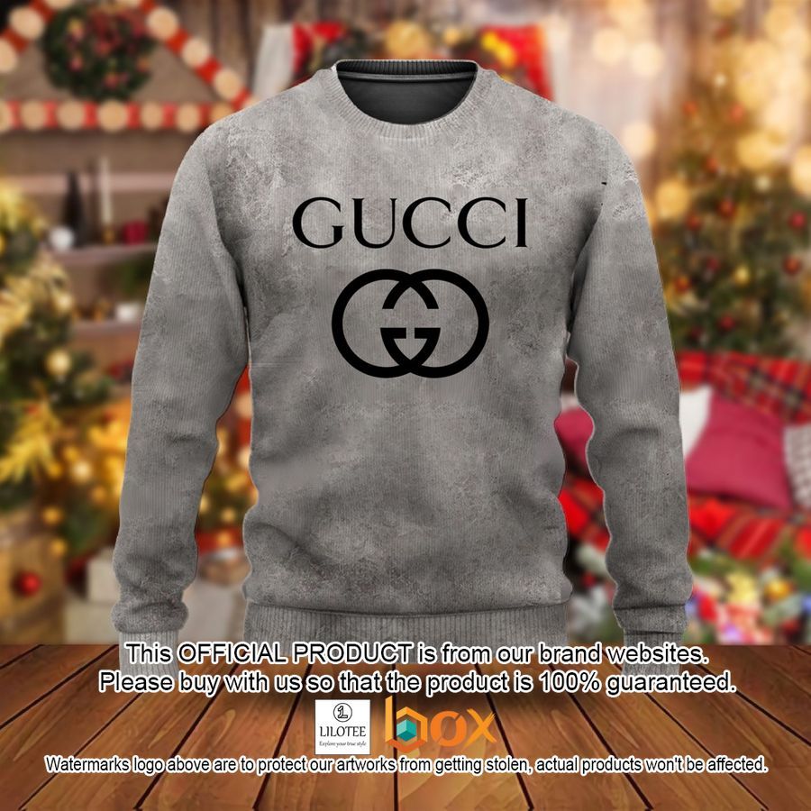 BEST Gucci Black Logo Grey Christmas Sweater 2