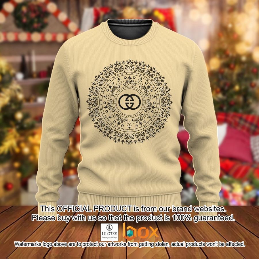 BEST Gucci Circle pattern Yellow Christmas Sweater 2