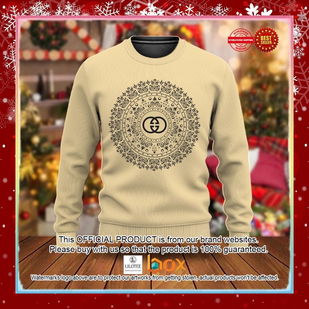 BEST Gucci Circle pattern Yellow Christmas Sweater 3